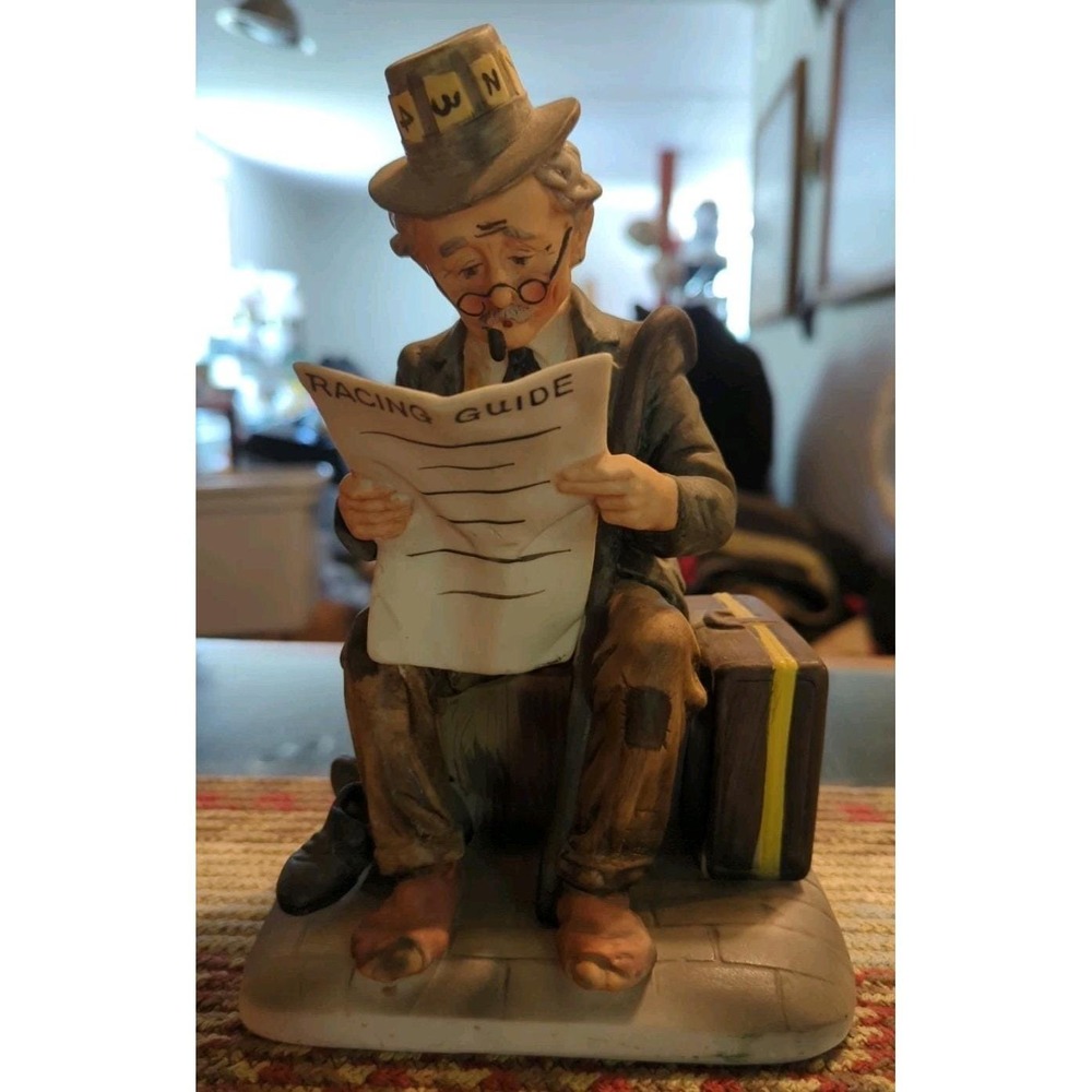 Vintage Old Man Sitting With Racing Guide Ceramic Figurine Made In Germany